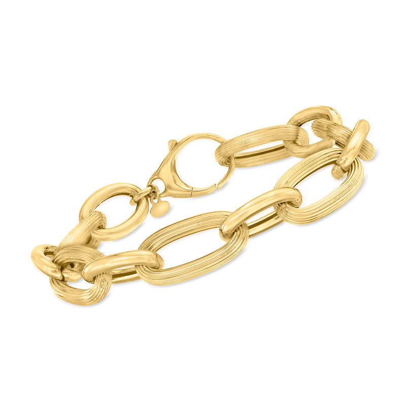 14kt yellow gold alternating cable-link bracelet with rounded toggle clasp