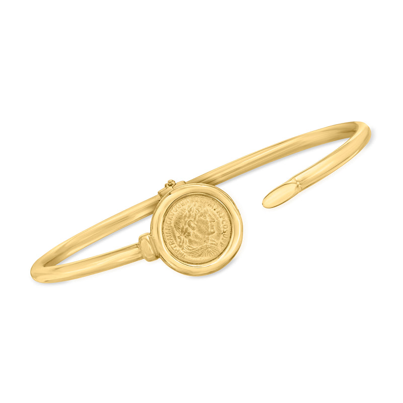 14kt yellow gold coin cuff bracelet with round medallion center