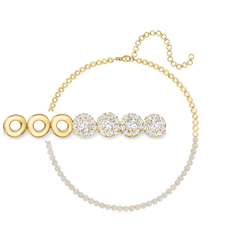 14kt yellow gold diamond cluster choker with round ring clasp and five round stones