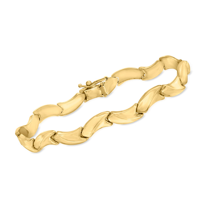 14kt yellow gold wavy-link bracelet with hinged clasp