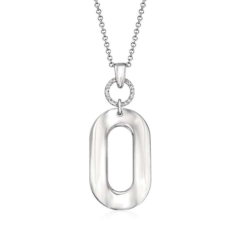 Sterling silver open oval pendant necklace with oval link and loop bail