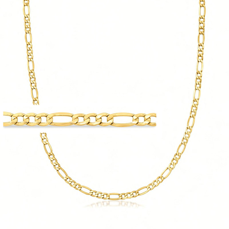 Yellow gold figaro-link necklace with alternating oval and flat chain links