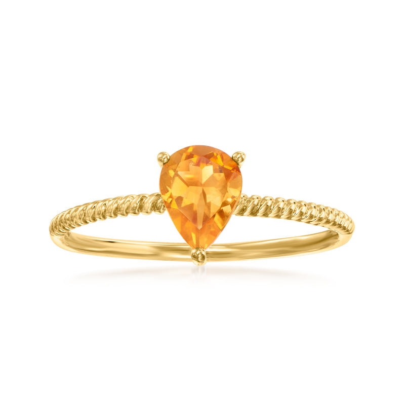 14kt yellow gold ring with pear-cut orange citrine gemstone