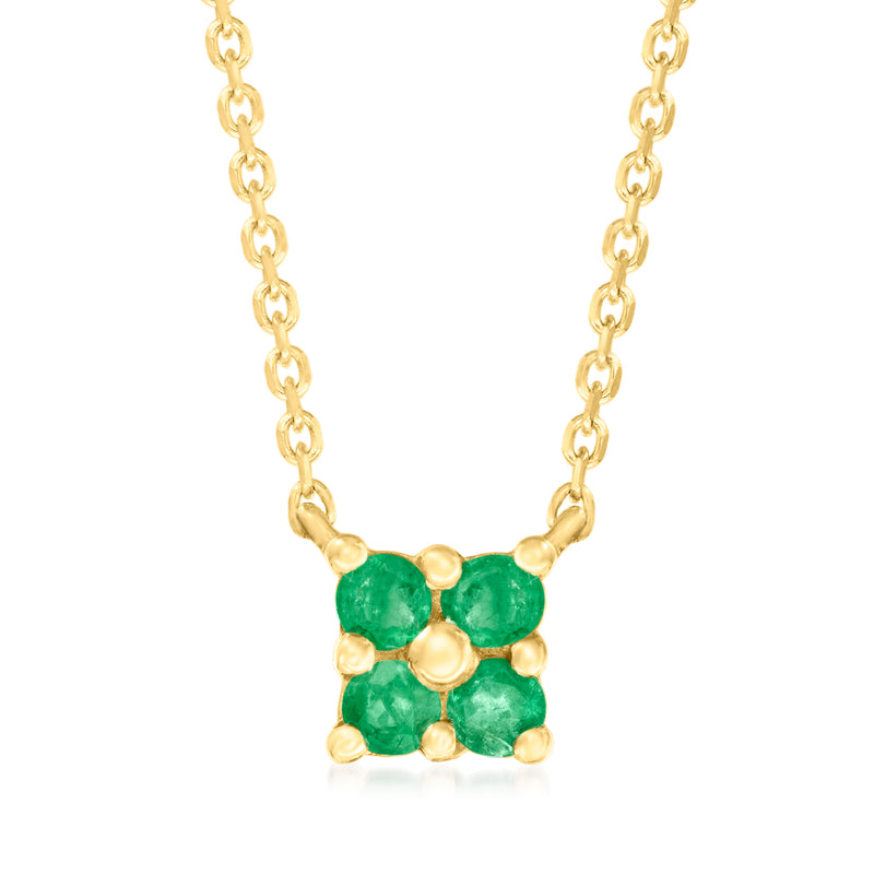 14kt yellow gold necklace with emerald cluster pendant, three green oval stones