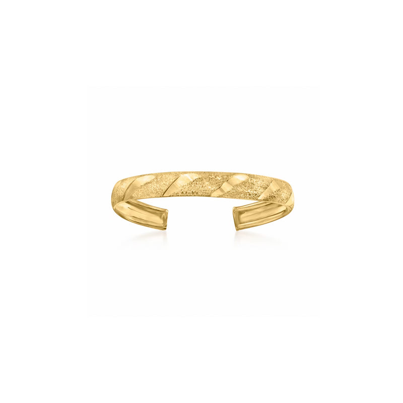 10kt yellow gold striped toe ring with smooth band and open ends