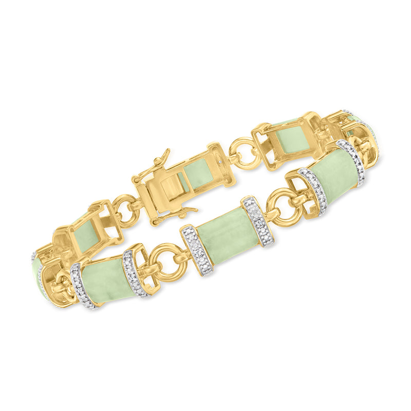 18kt gold over sterling bracelet with green jade links and diamond accents