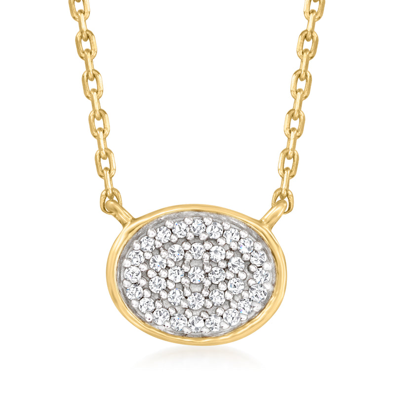 10kt yellow gold oval pendant necklace with diamond pave center