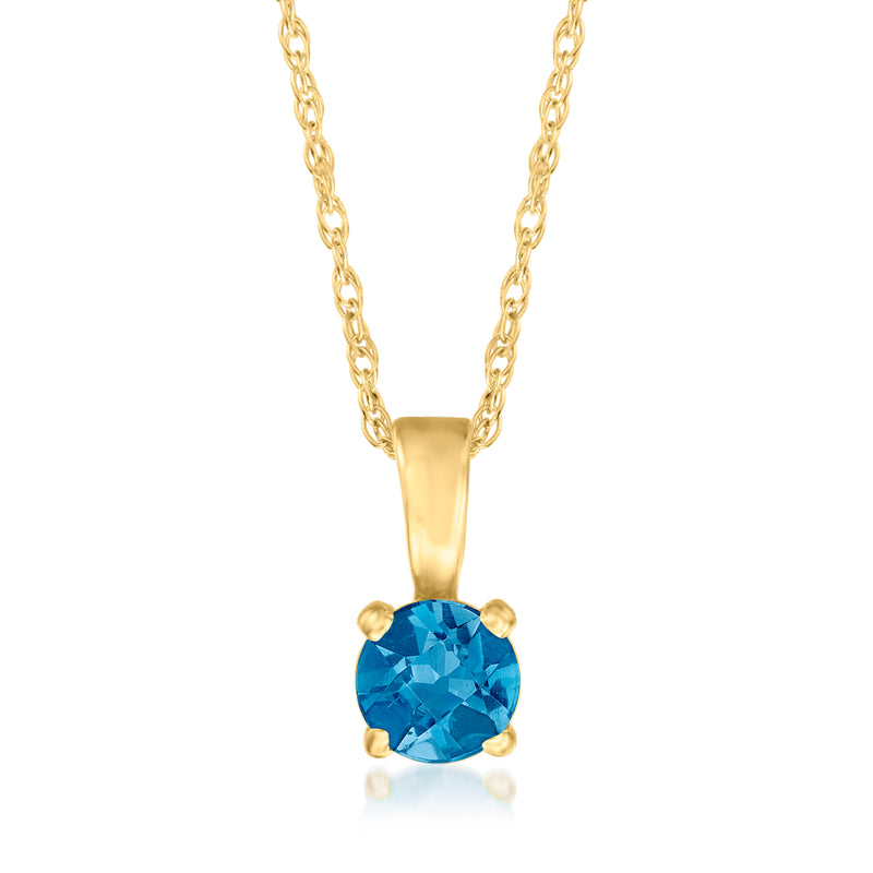14kt yellow gold necklace with blue oval topaz pendant