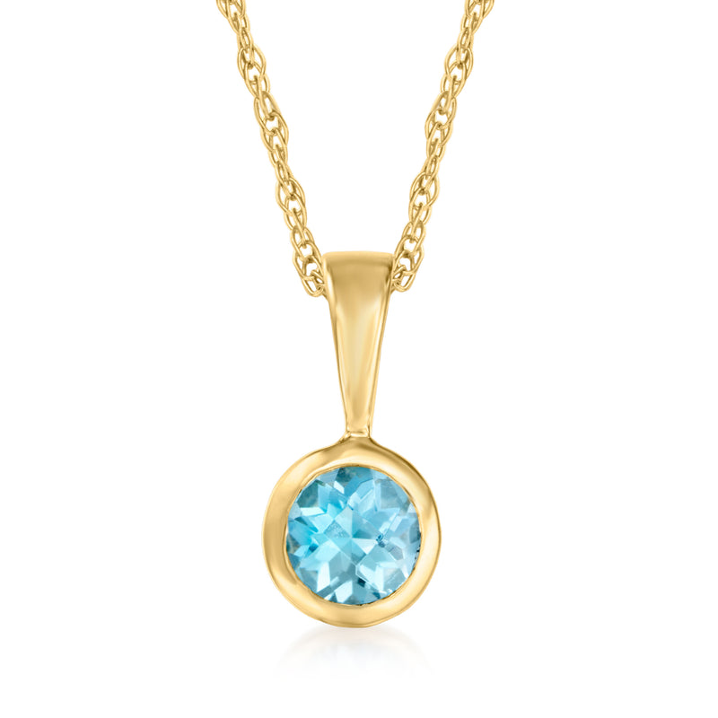 14kt yellow gold pendant necklace with round Swiss blue topaz gemstone