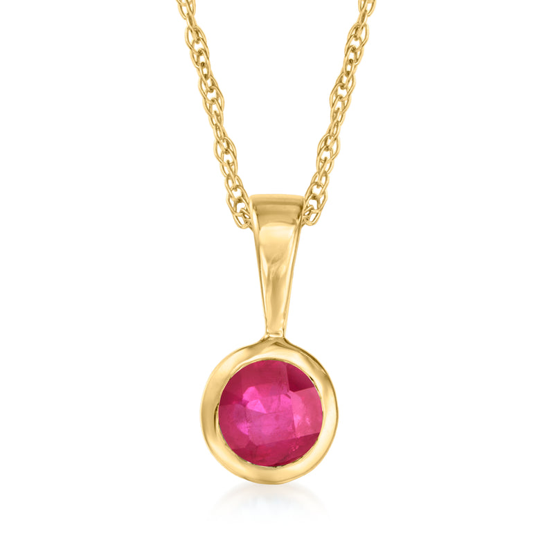 14kt yellow gold ruby pendant necklace with round ruby centerpiece