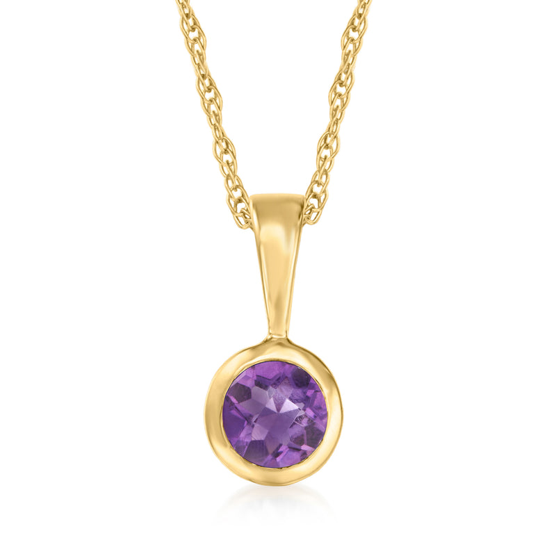 14kt yellow gold amethyst pendant necklace with round purple gemstone
