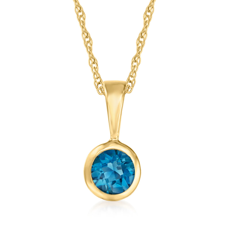 14kt yellow gold topaz pendant necklace with round London blue gemstone