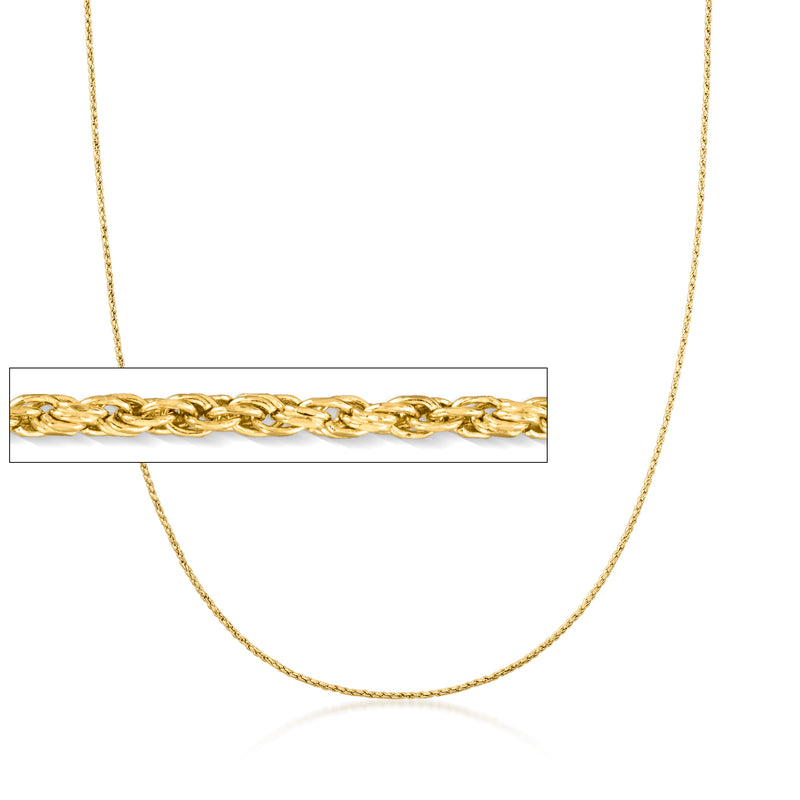 10kt yellow gold rope-chain necklace, close-up of interlocking links