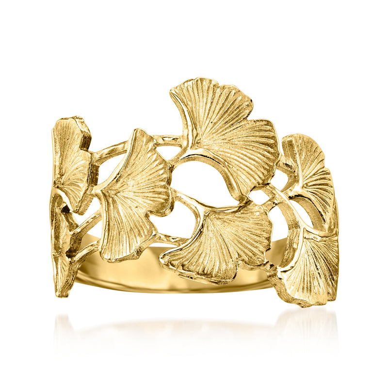 14kt yellow gold ginkgo leaf ring with openwork leaf design