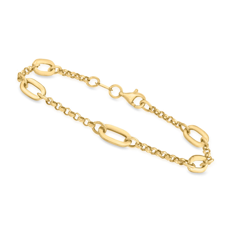 10kt yellow gold oval-link bracelet with connected polished oval and round links