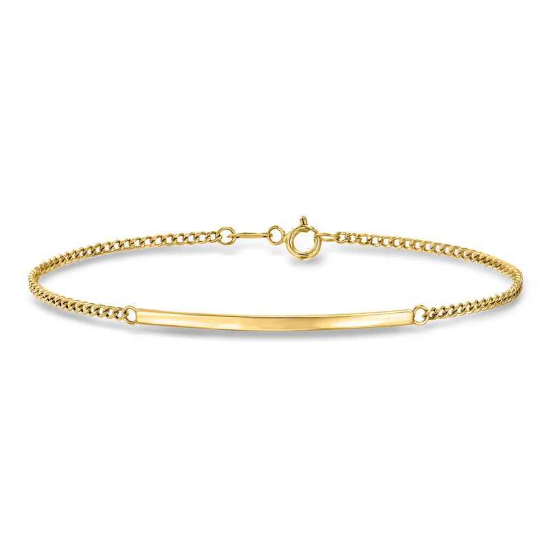 10kt yellow gold curb-link bar bracelet with round-ring clasp and flat bar detail