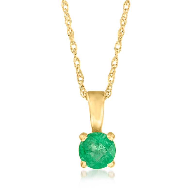 Emerald pendant necklace in 14kt yellow gold with round green gemstone center