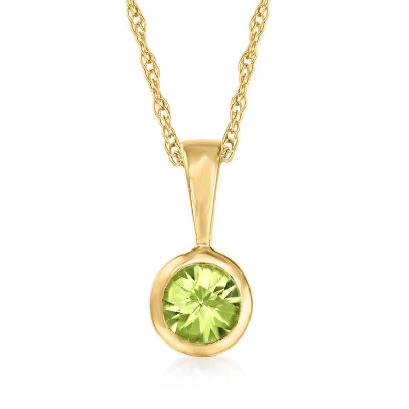 14kt yellow gold peridot pendant necklace with round green gemstone