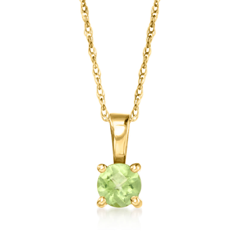14kt yellow gold peridot pendant necklace with round green gemstone