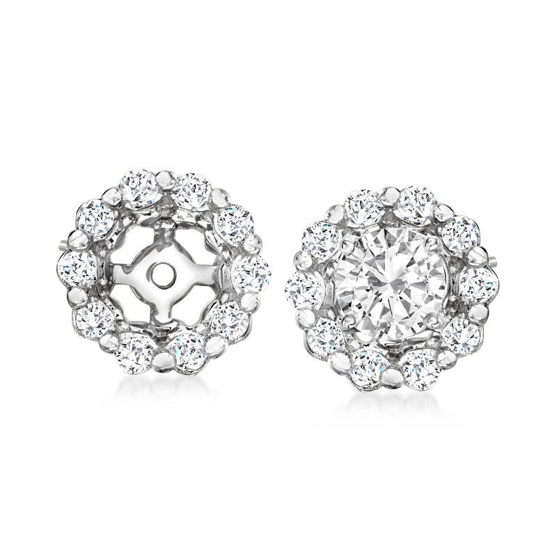 14kt white gold diamond earring jacket with circular halo of round stones
