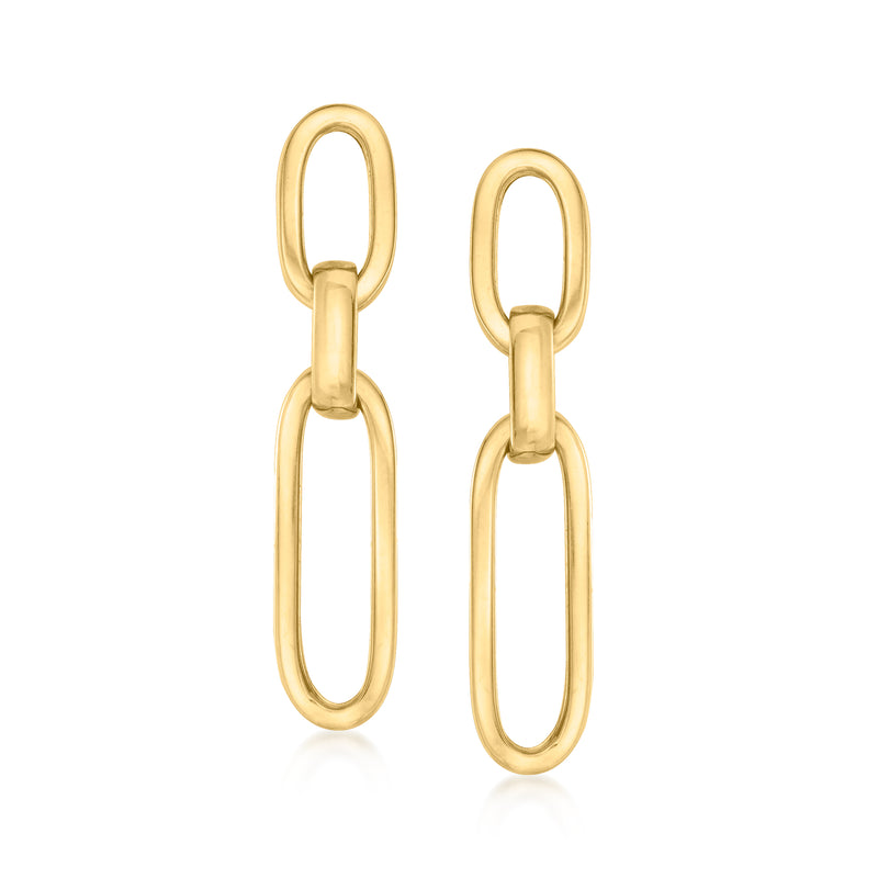 14kt yellow gold paper clip link drop earrings with elongated oval links