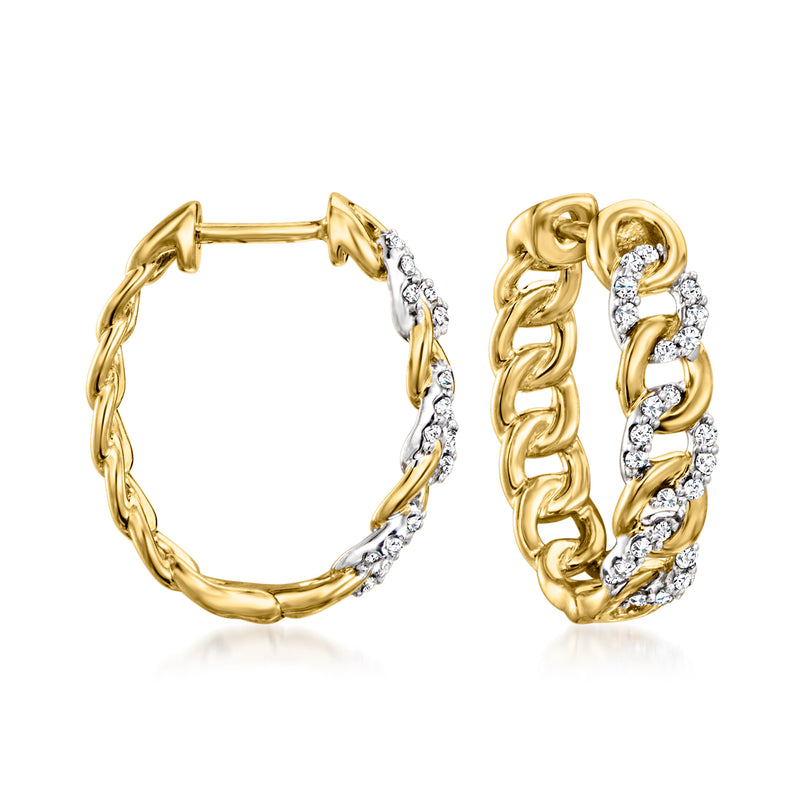 Oval curb-link hoop earrings in goldtone with clear diamond-like stone accents