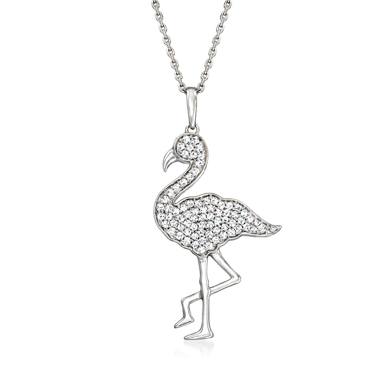 Sterling silver diamond flamingo pendant necklace with round-cut stone details