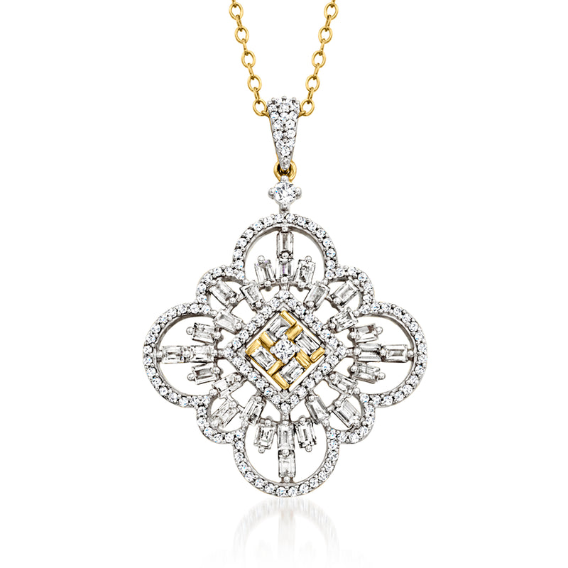 14kt yellow gold pendant necklace with vintage-style diamond-like clover motif