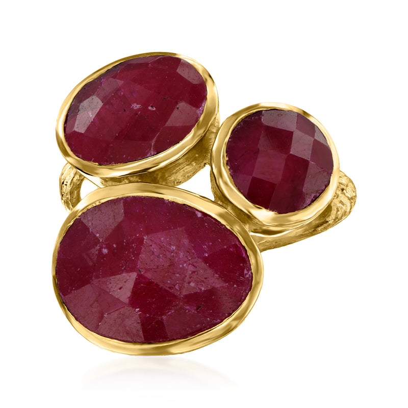18kt gold over sterling ruby ring with oval marquise and round ruby gemstones
