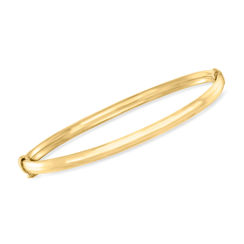 14kt yellow gold bangle bracelet with open oval hoop and smooth polished finish