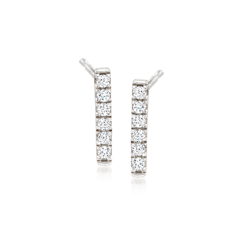 Sterling silver diamond bar stud earrings with row of small round stones, post backs