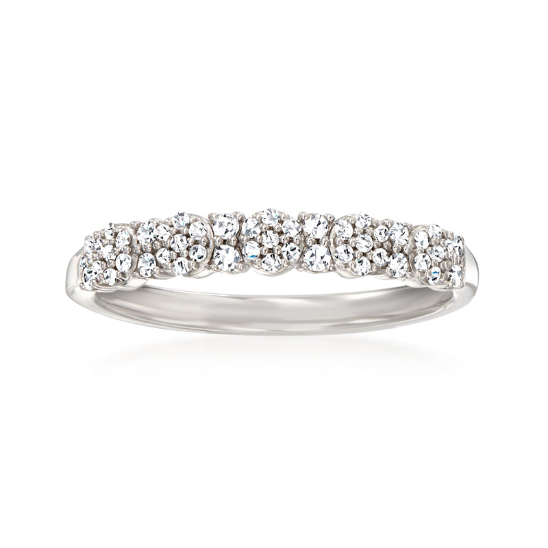 Sterling silver diamond tennis ring with round clear stones, full pave band