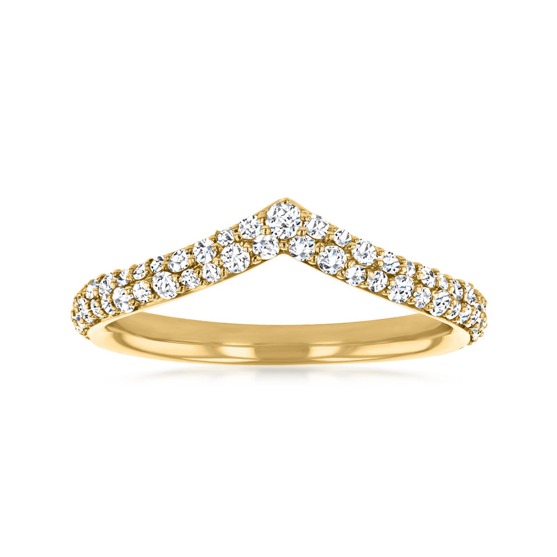 14kt yellow gold tiara ring with round diamonds across a raised arch band