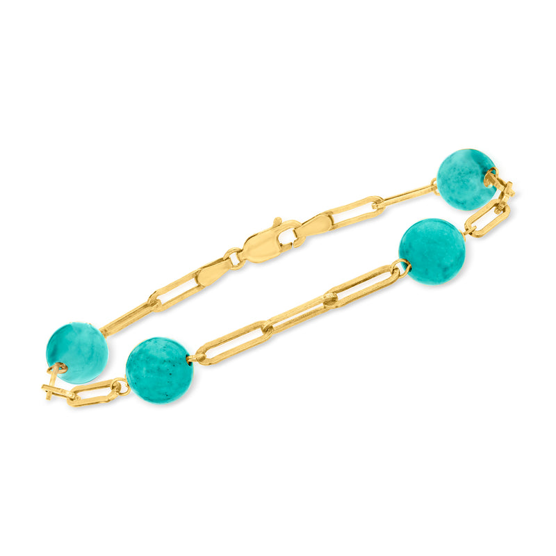 Turquoise bead link bracelet with 18kt gold over sterling clasp