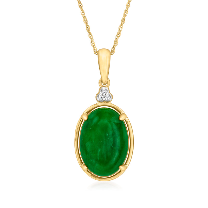 10kt yellow gold jade pendant necklace with oval green jade and diamond accent bail
