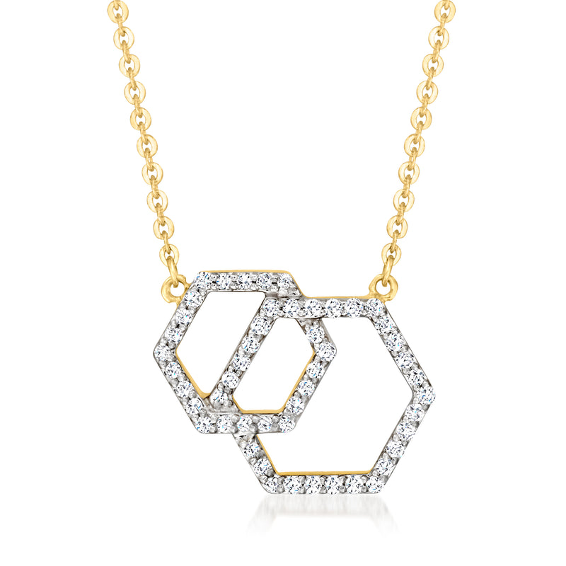 Interlocking hexagon diamond pendant necklace in 14kt yellow gold with link chain