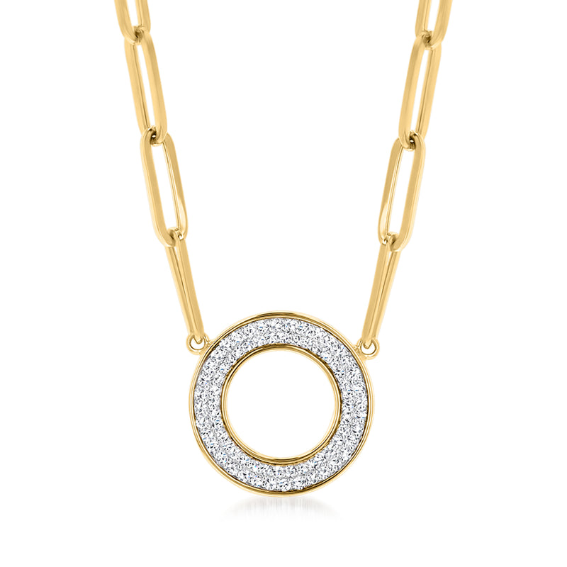 14kt yellow gold diamond circle pendant necklace with paper-clip chain links