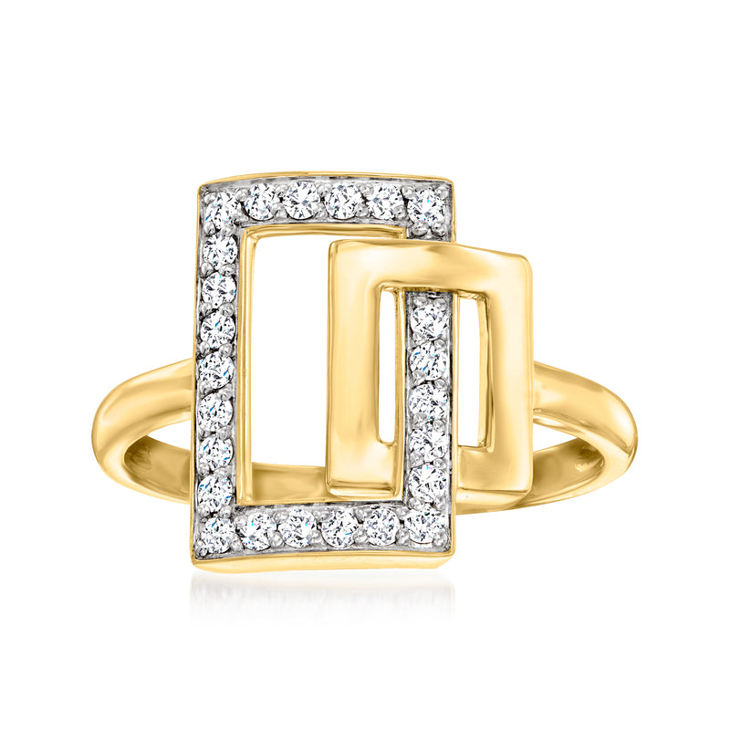 14kt yellow gold interlocking rectangle diamond ring