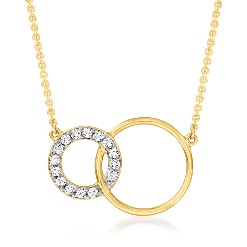 14kt yellow gold diamond interlocking circle necklace with round brilliant stones