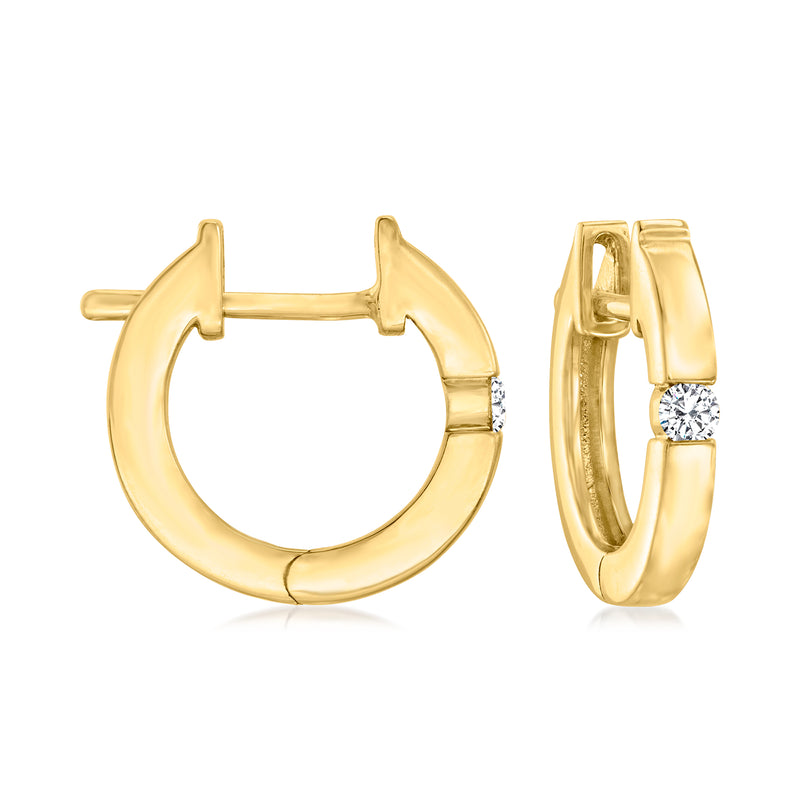 14kt yellow gold diamond huggie hoop earrings with small round stone