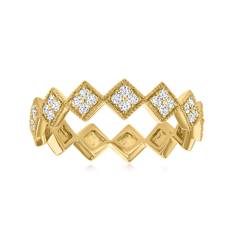 14kt yellow gold chevron station ring with small round diamond accents