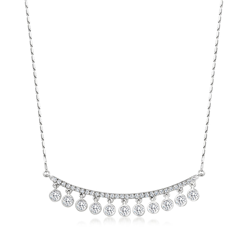 Bezel-set diamond bar necklace with round stones on a white gold chain