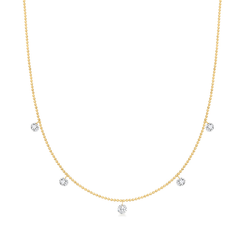 18kt yellow gold diamond station dangle necklace with small round diamond stations