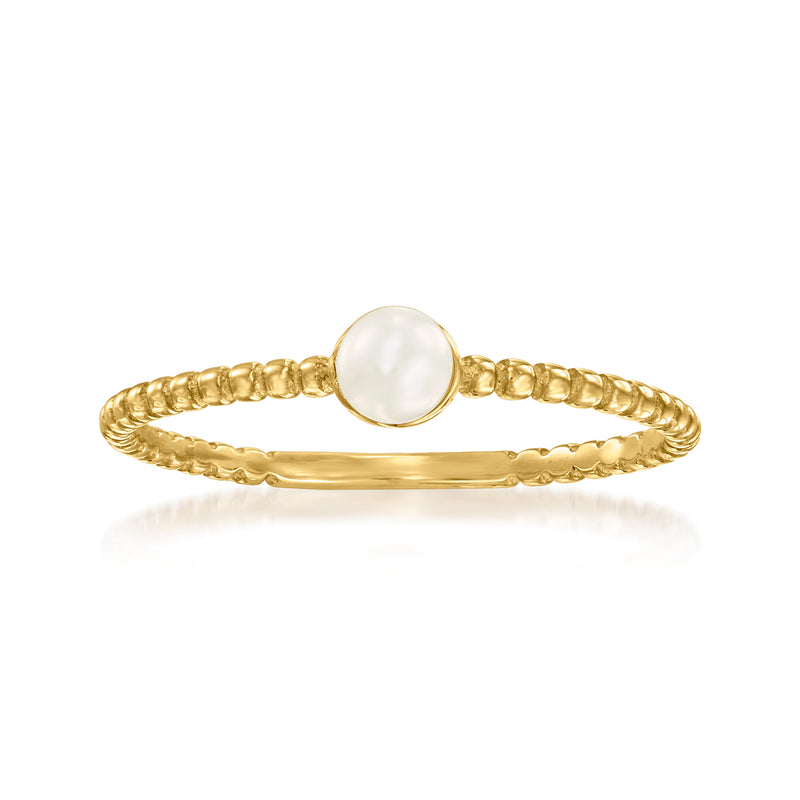 14kt yellow gold beaded ring with round cultured pearl center, slim band