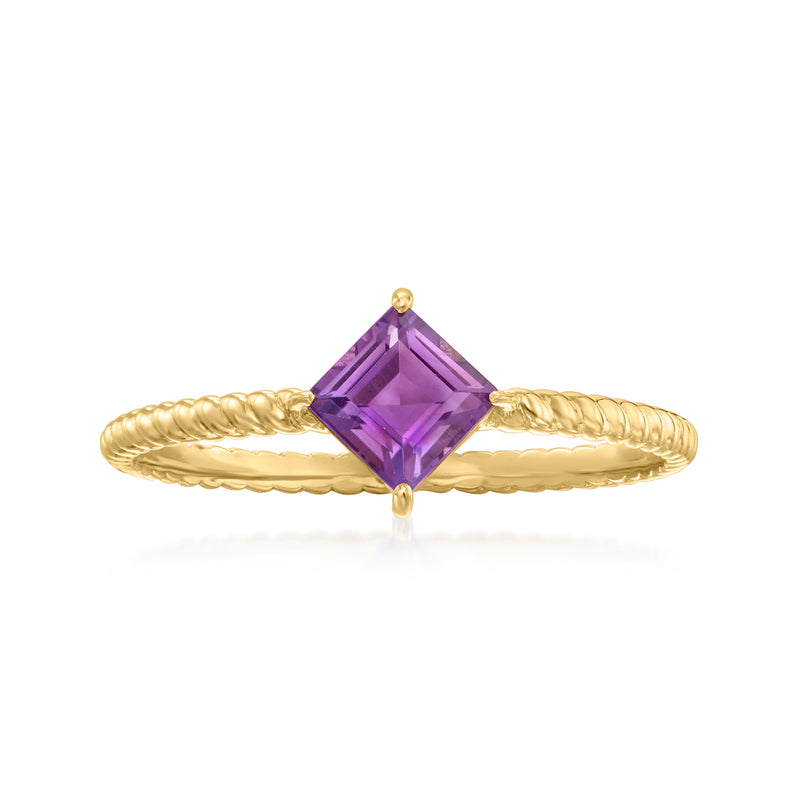 Amethyst ring in 14kt yellow gold with emerald-cut purple gemstone