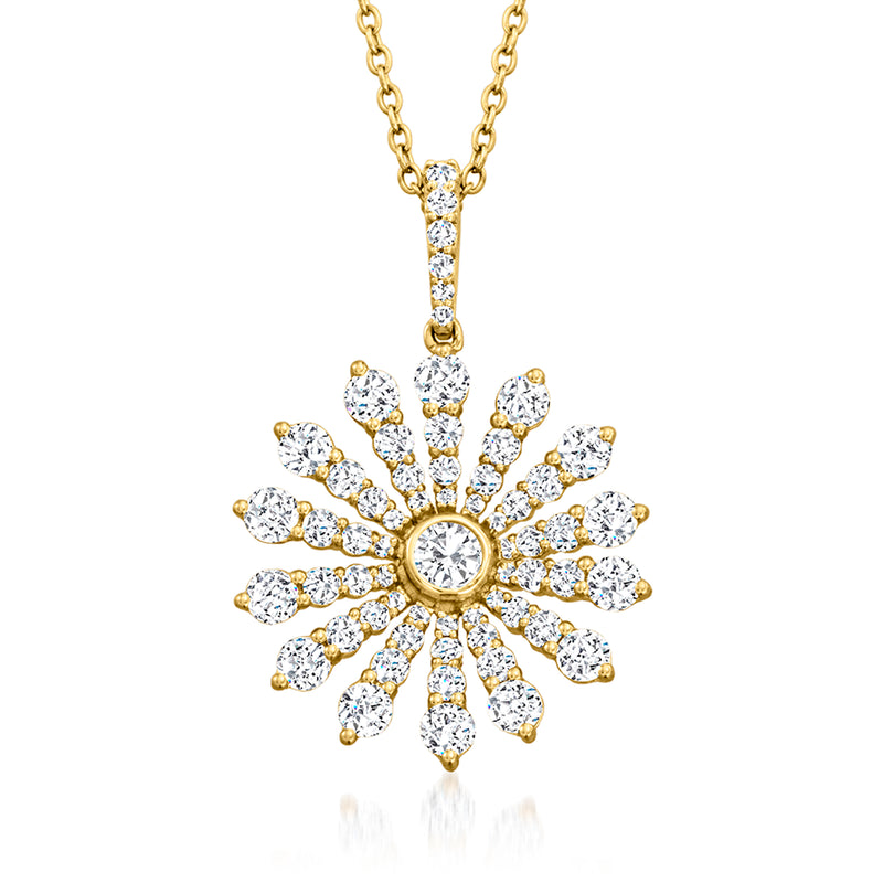 Diamond flower pendant necklace in 14kt yellow gold