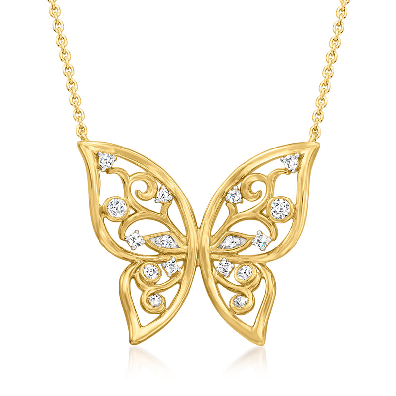 18kt gold over sterling butterfly necklace with diamond accents
