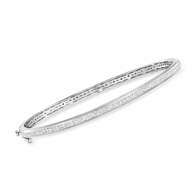 Sterling silver diamond bangle bracelet with pave stones and textured side inlay