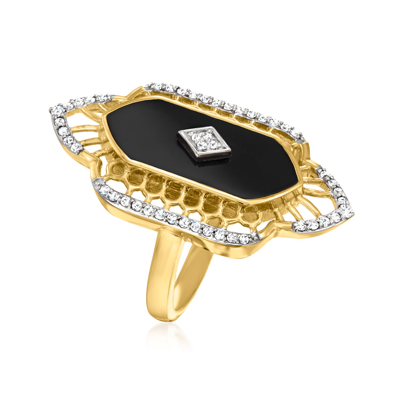 Black onyx ring with white topaz accents in 18kt gold over sterling