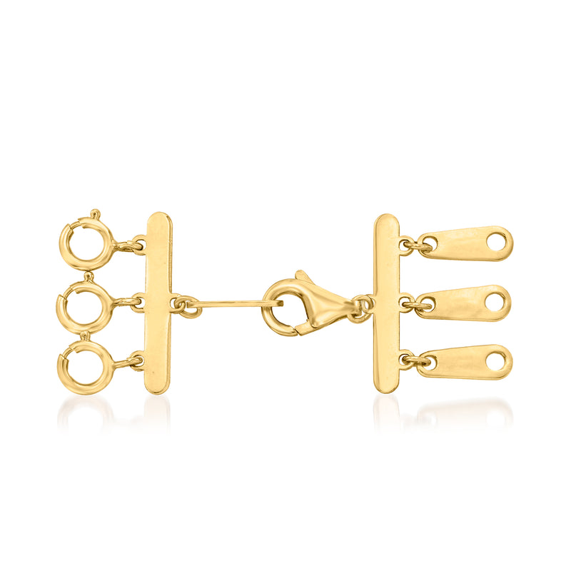 14kt yellow gold layering clasp with three loops and bar back